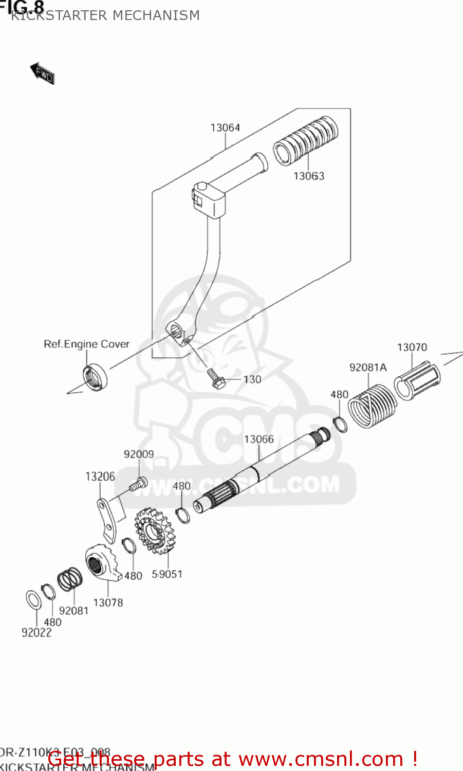 KICKSTARTER MECHANISM DR-Z110 2004 (K4) USA (E03) DRZ110 DR Z110