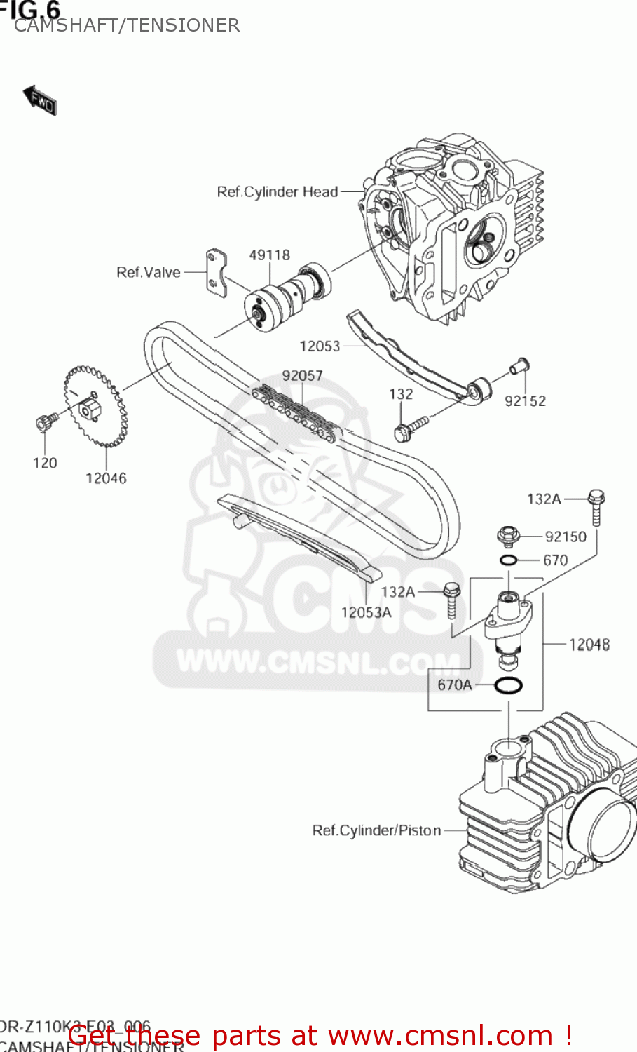 CAMSHAFT/TENSIONER DR-Z110 2005 (K5) USA (E03) DRZ110 DR Z110
