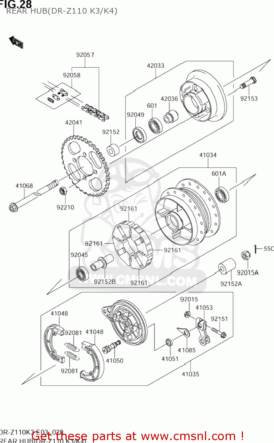 REAR HUB(DR-Z110 K3/K4) DR-Z110 2005 (K5) USA (E03) DRZ110 DR Z110