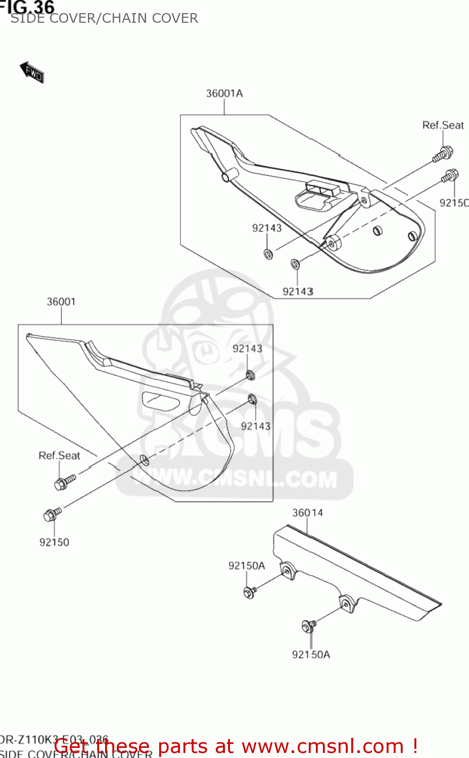 SIDE COVER/CHAIN COVER DR-Z110 2005 (K5) USA (E03) DRZ110 DR Z110