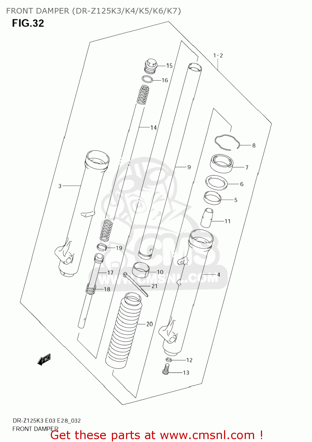 FRONT DAMPER (DR-Z125K3/K4/K5/K6/K7) DR-Z125 2003 (K3) USA (E03) DRZ125 DR Z125