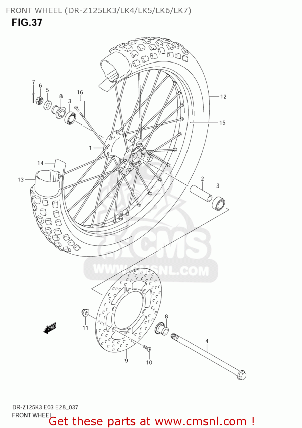 FRONT WHEEL (DR-Z125LK3/LK4/LK5/LK6/LK7) DR-Z125 2003 (K3) USA (E03) DRZ125 DR Z125