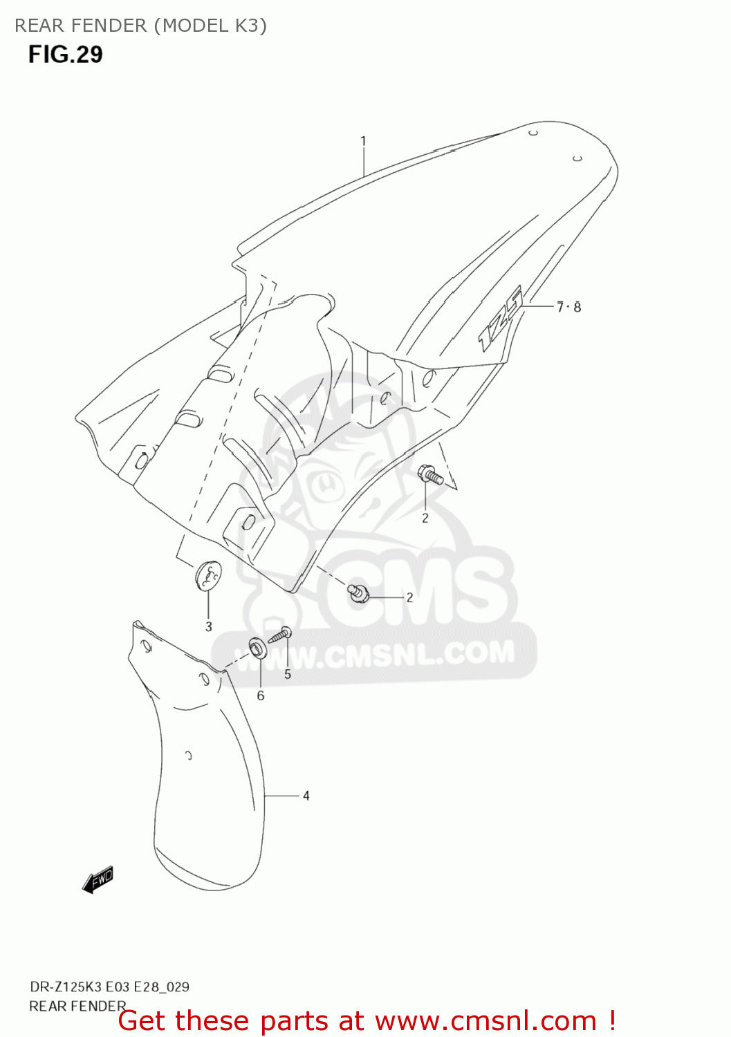 REAR FENDER (MODEL K3) DR-Z125 2005 (K5) USA (E03) DRZ125 DR Z125