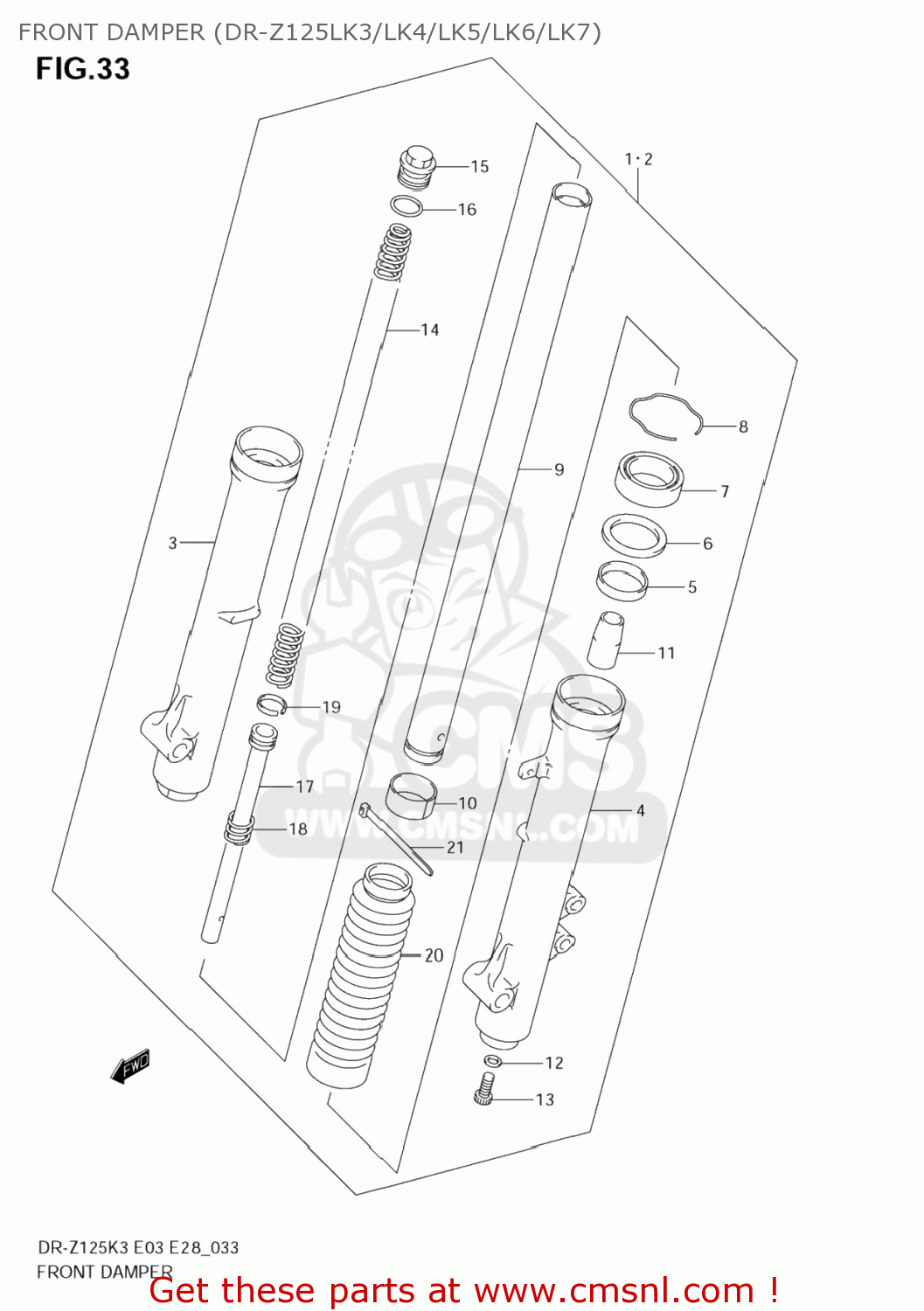 FRONT DAMPER (DR-Z125LK3/LK4/LK5/LK6/LK7) DR-Z125 2007 (K7) USA (E03) DRZ125 DR Z125