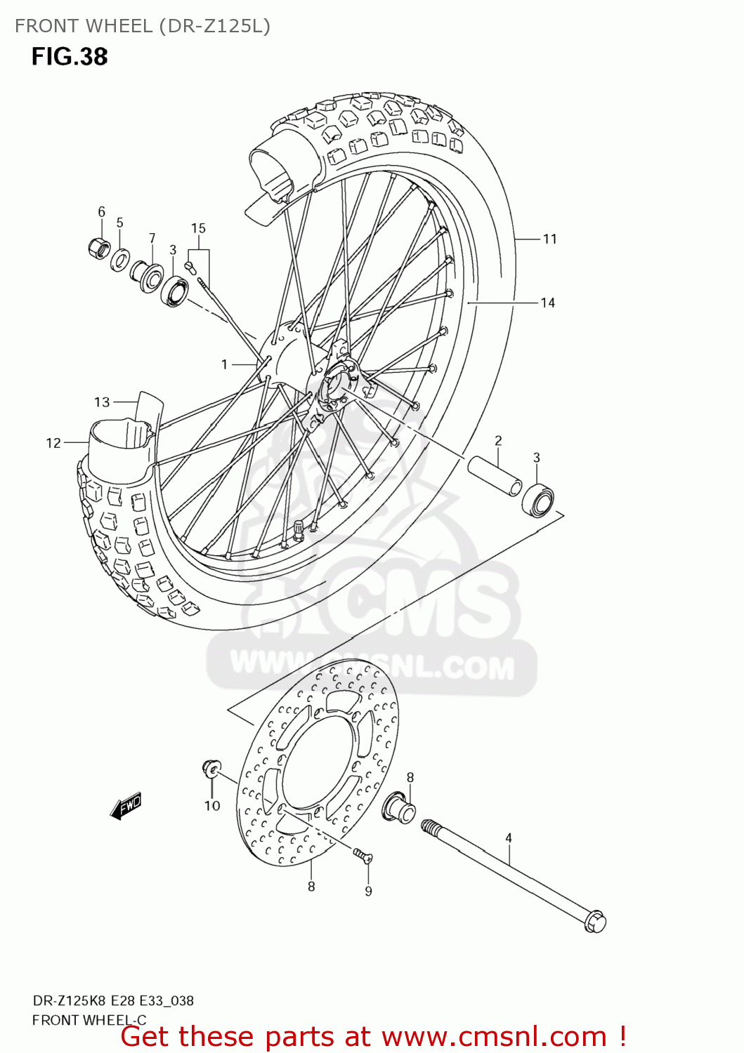 FRONT WHEEL (DR-Z125L) DR-Z125 2008 (K8) USA (E03) DRZ125 DR Z125