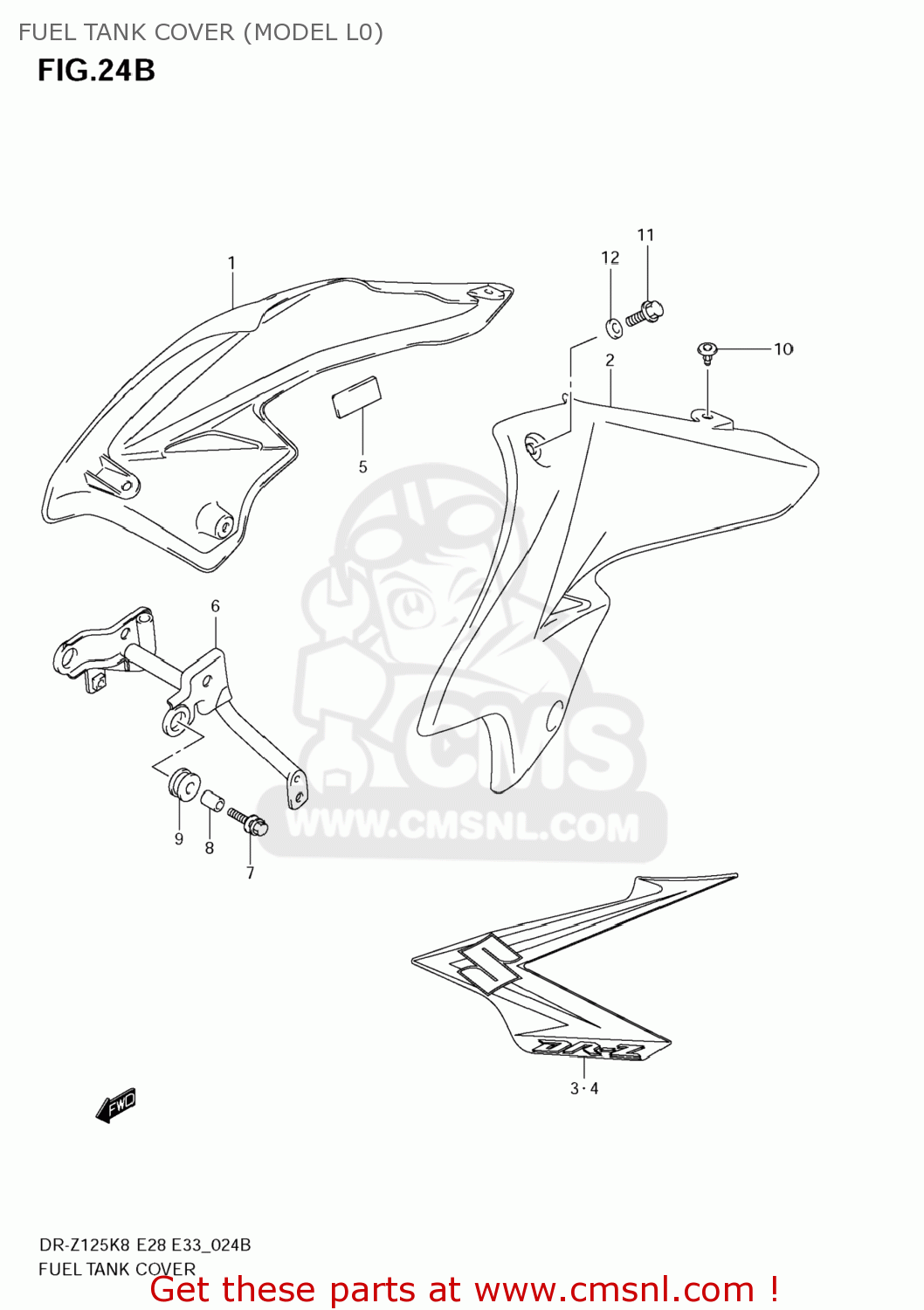 FUEL TANK COVER (MODEL L0) DR-Z125 2008 (K8) USA (E03) DRZ125 DR Z125
