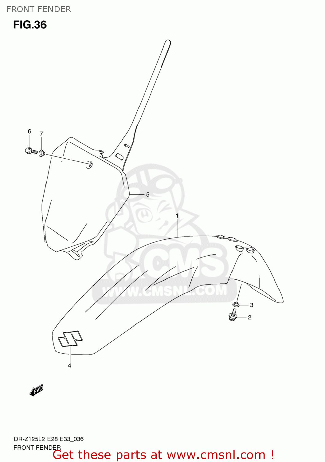 FRONT FENDER DR-Z125 2012 (L2) USA (E03) DRZ125 DR Z125