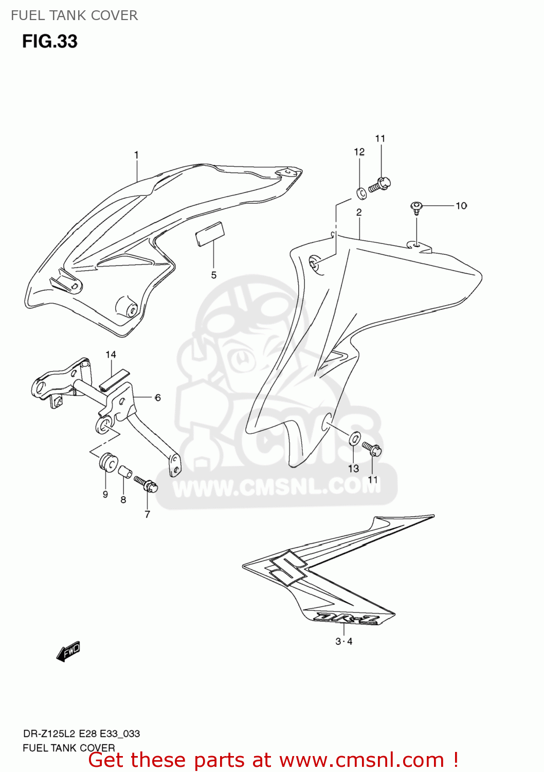 FUEL TANK COVER DR-Z125 2012 (L2) USA (E03) DRZ125 DR Z125