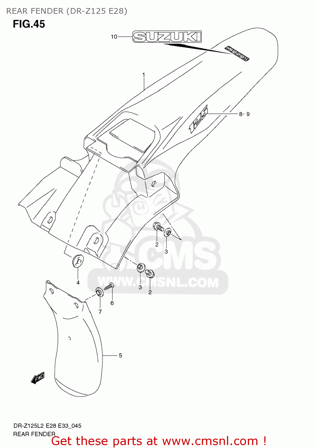 REAR FENDER (DR-Z125 E28) DR-Z125 2012 (L2) USA (E03) DRZ125 DR Z125