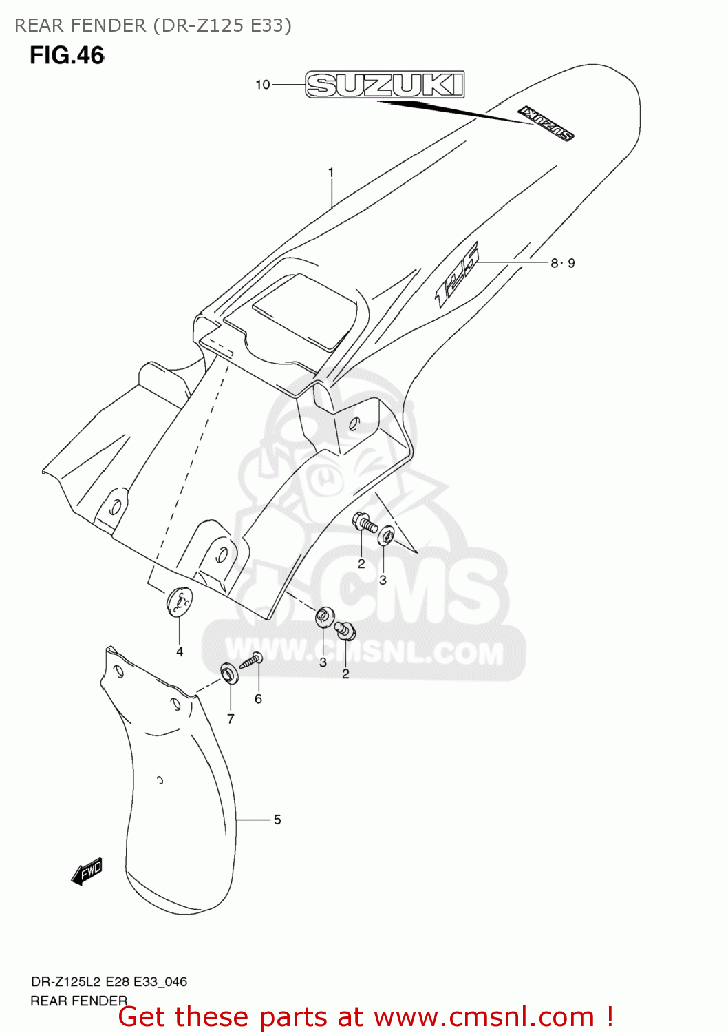 REAR FENDER (DR-Z125 E33) DR-Z125 2012 (L2) USA (E03) DRZ125 DR Z125