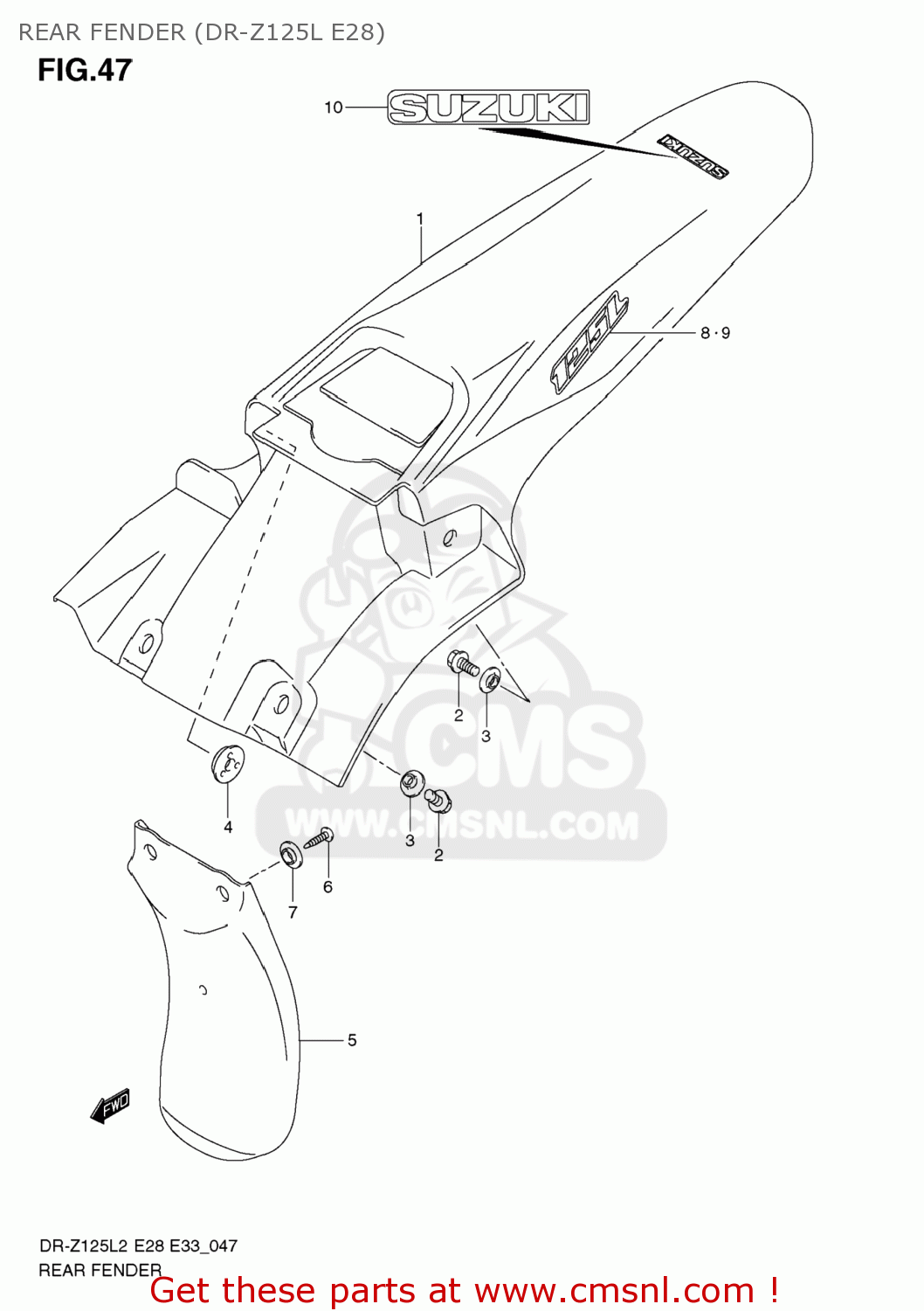 REAR FENDER (DR-Z125L E28) DR-Z125 2012 (L2) USA (E03) DRZ125 DR Z125