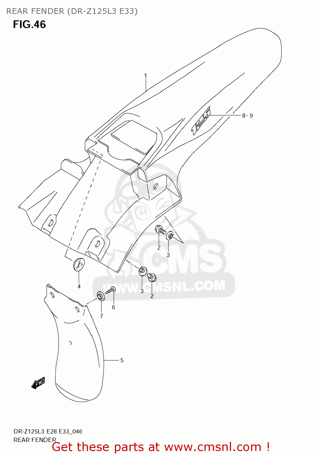 REAR FENDER (DR-Z125L3 E33) DR-Z125 2013 (L3) USA (E03) DRZ125 DR Z125