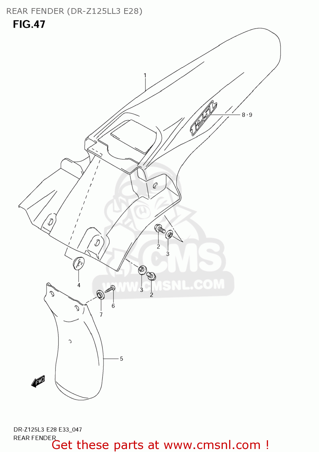 REAR FENDER (DR-Z125LL3 E28) DR-Z125 2013 (L3) USA (E03) DRZ125 DR Z125