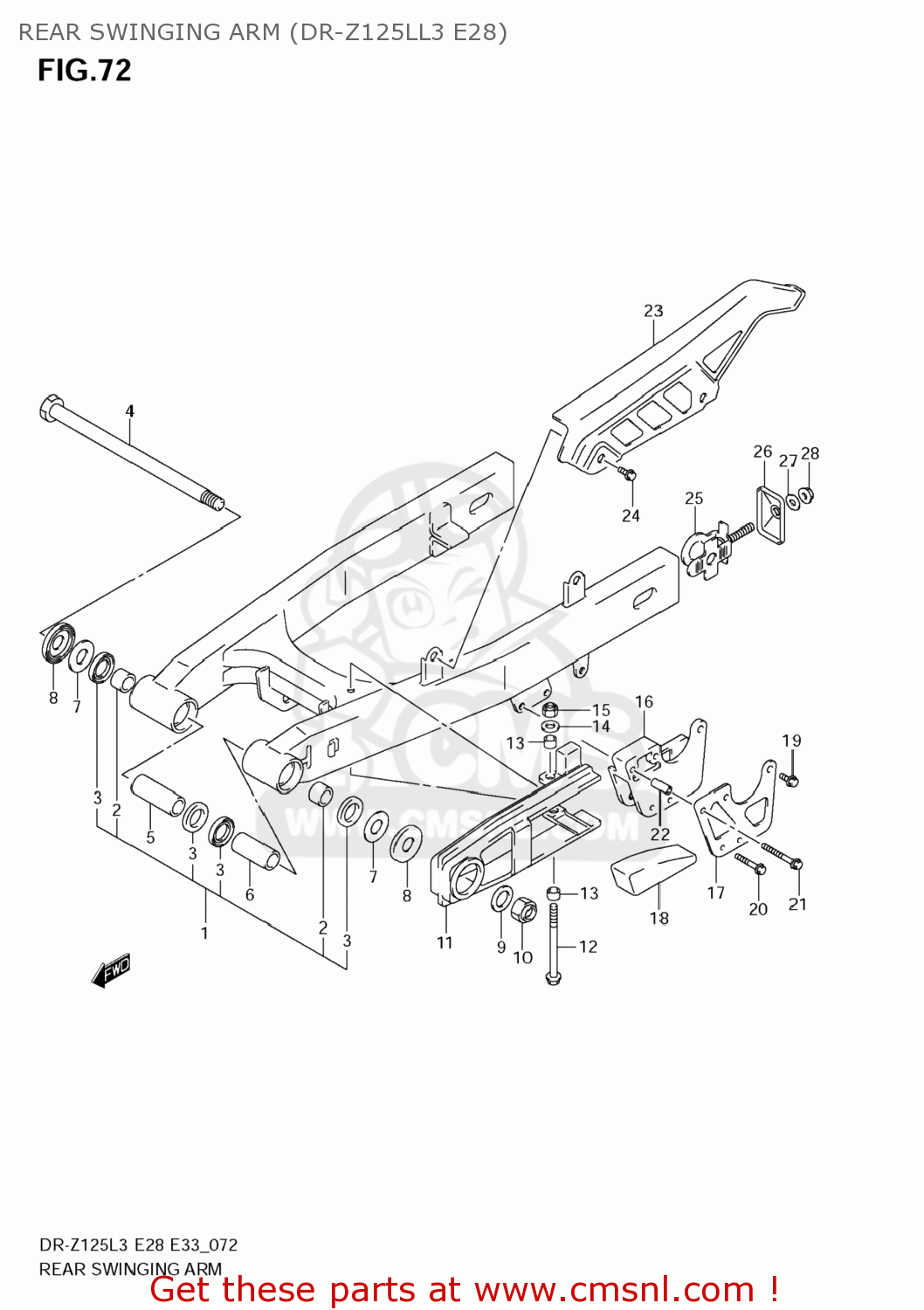 REAR SWINGING ARM (DR-Z125LL3 E28) DR-Z125 2013 (L3) USA (E03) DRZ125 DR Z125