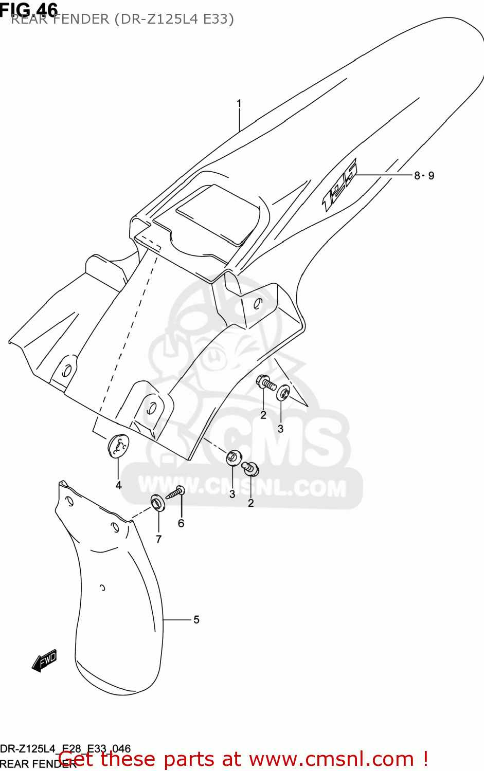 REAR FENDER (DR-Z125L4 E33) DR-Z125 2014 (L4) USA (E03) DRZ125 DR Z125