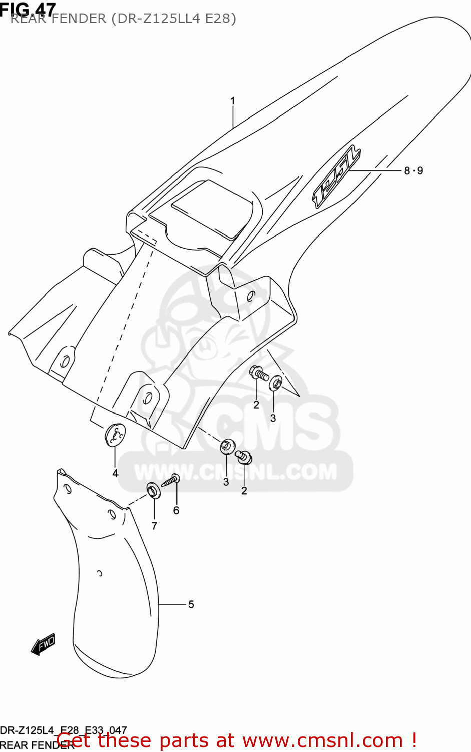 REAR FENDER (DR-Z125LL4 E28) DR-Z125 2014 (L4) USA (E03) DRZ125 DR Z125