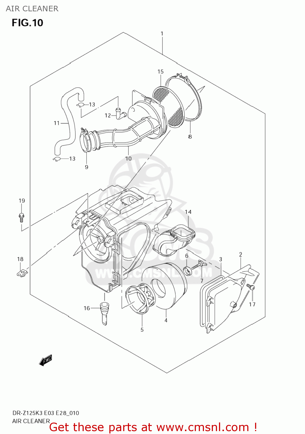 AIR CLEANER DR-Z125L 2003 (K3) USA (E03) DRZ125L DR Z125L