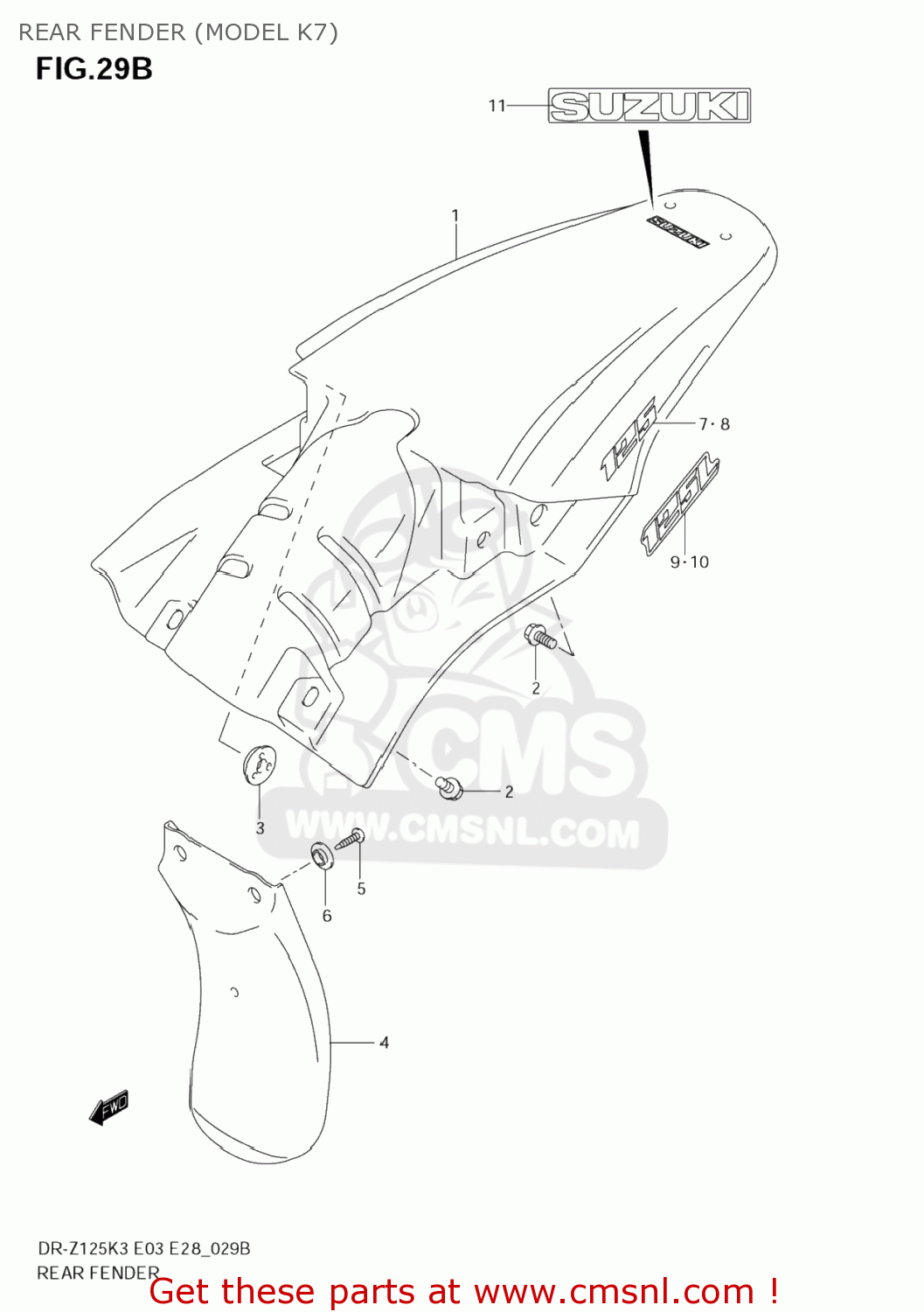 REAR FENDER (MODEL K7) DR-Z125L 2003 (K3) USA (E03) DRZ125L DR Z125L