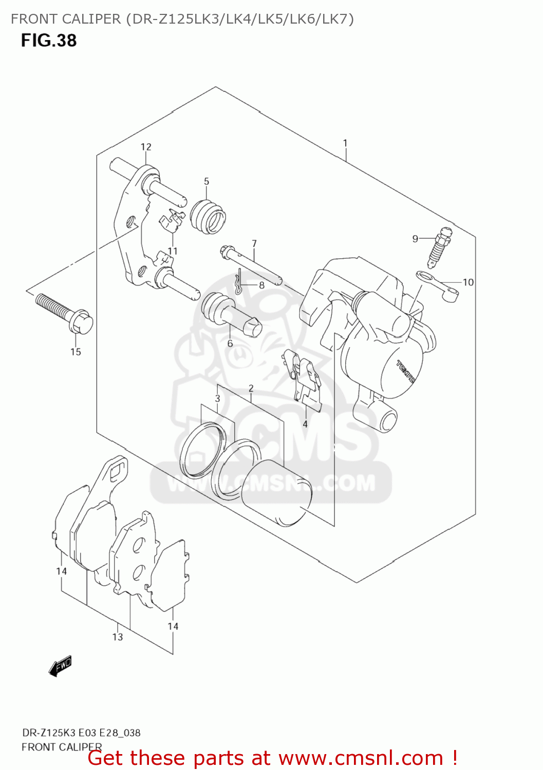 FRONT CALIPER (DR-Z125LK3/LK4/LK5/LK6/LK7) DR-Z125L 2004 (K4) USA (E03) DRZ125L DR Z125L