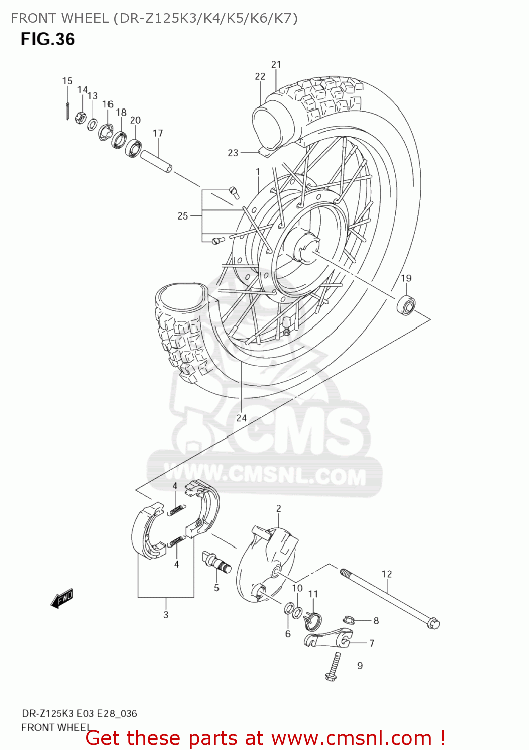 FRONT WHEEL (DR-Z125K3/K4/K5/K6/K7) DR-Z125L 2004 (K4) USA (E03) DRZ125L DR Z125L