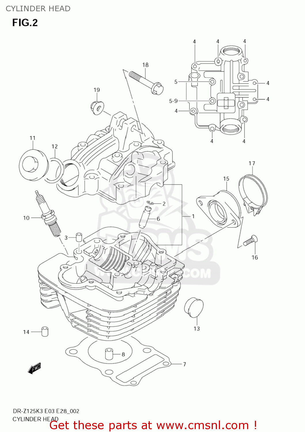 CYLINDER HEAD DR-Z125L 2005 (K5) USA (E03) DRZ125L DR Z125L