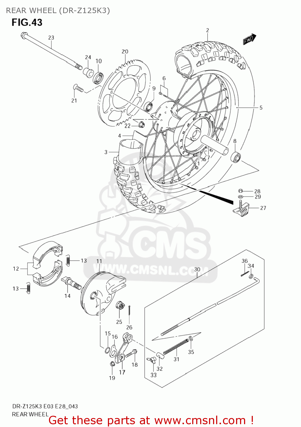 REAR WHEEL (DR-Z125K3) DR-Z125L 2005 (K5) USA (E03) DRZ125L DR Z125L