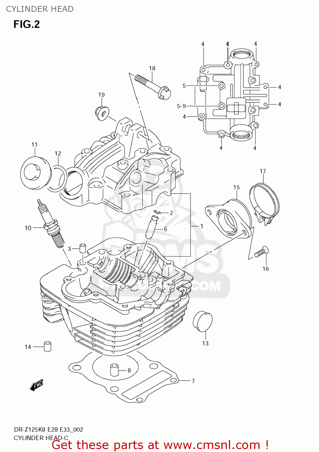 CYLINDER HEAD DR-Z125L 2008 (K8) USA (E03) DRZ125L DR Z125L