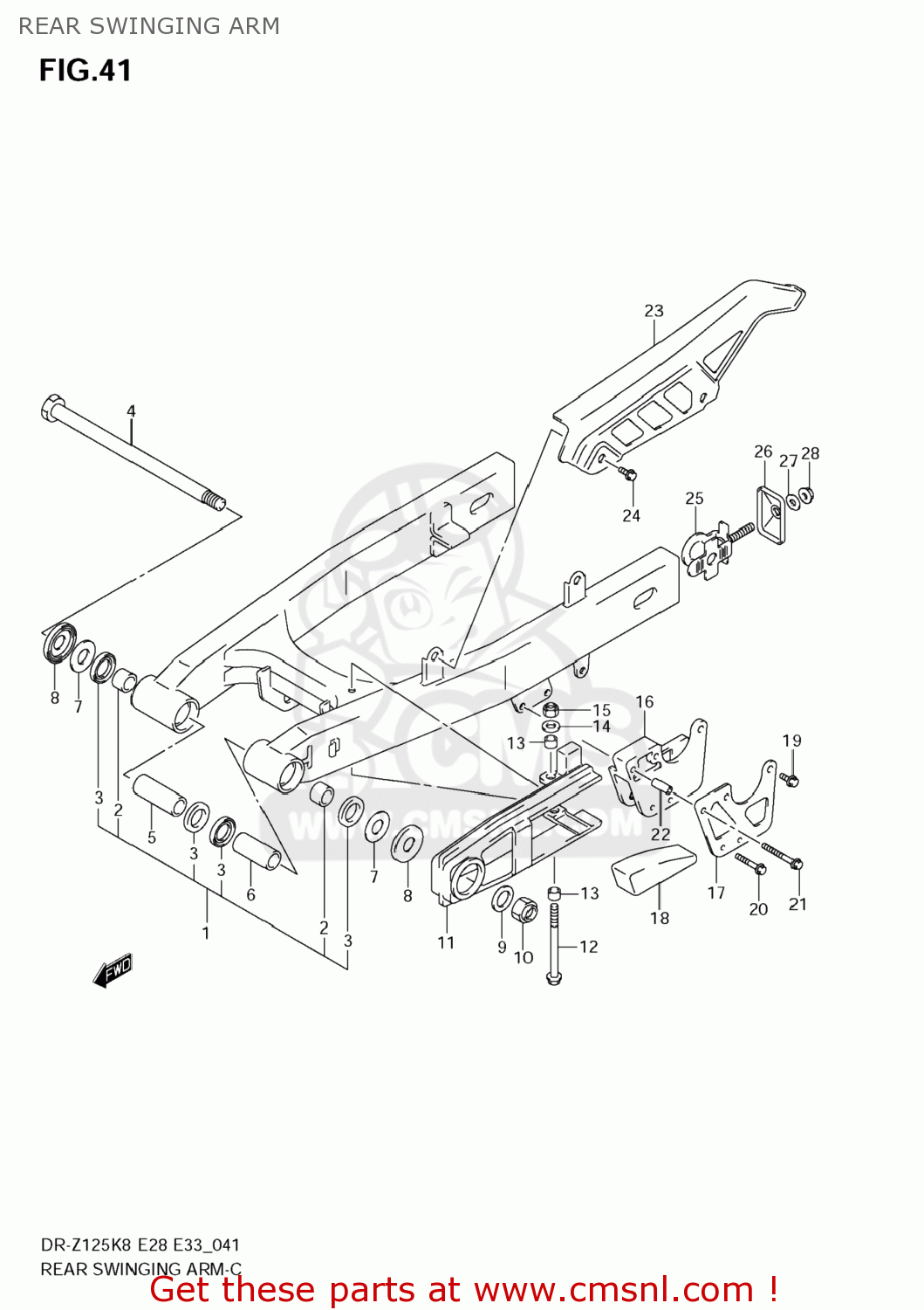 REAR SWINGING ARM DR-Z125L 2008 (K8) USA (E03) DRZ125L DR Z125L