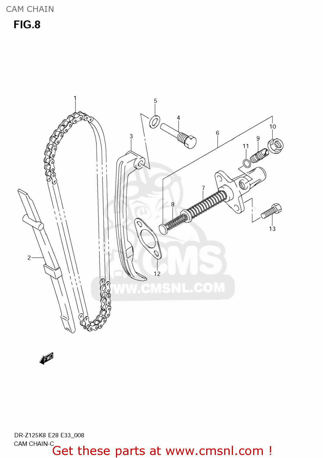 CAM CHAIN DR-Z125L 2009 (K9) USA (E03) DRZ125L DR Z125L