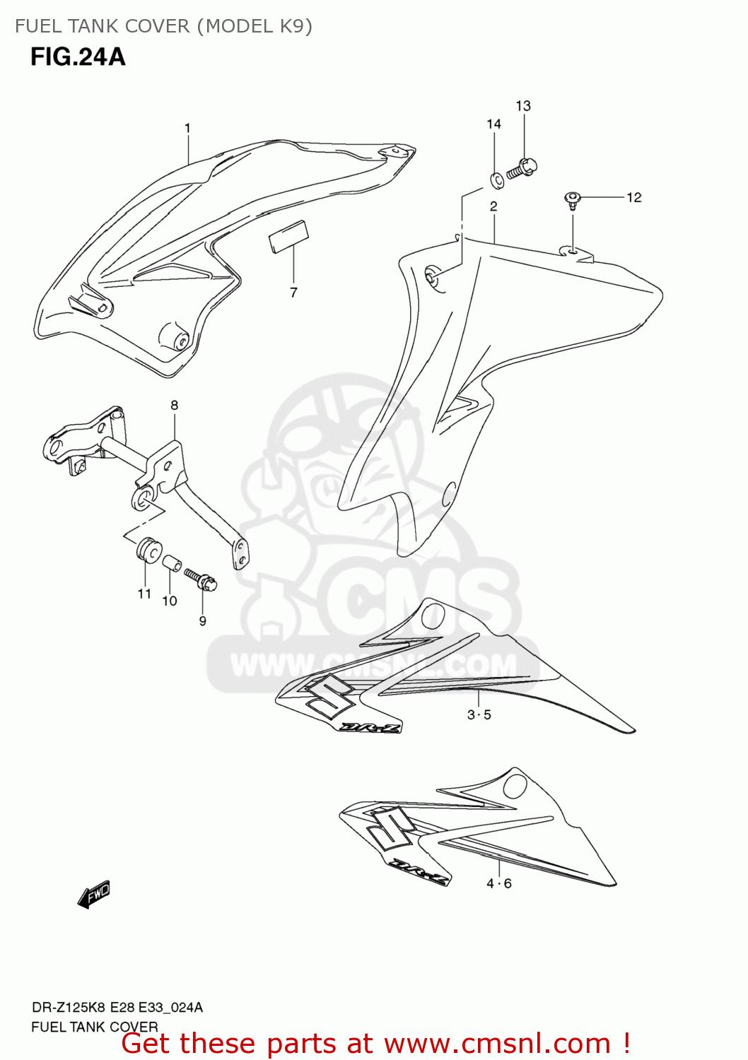 FUEL TANK COVER (MODEL K9) DR-Z125L 2009 (K9) USA (E03) DRZ125L DR Z125L