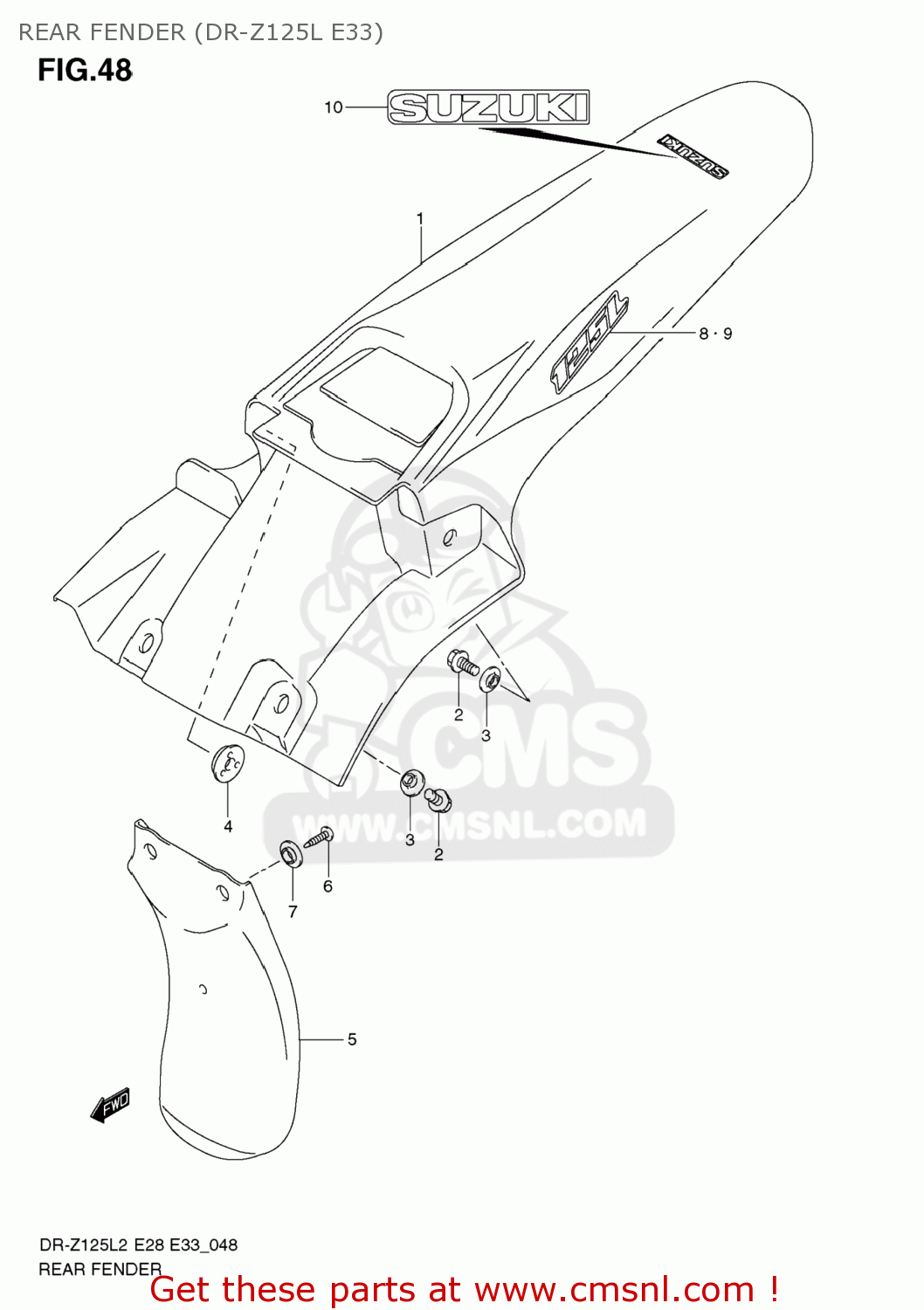 REAR FENDER (DR-Z125L E33) DR-Z125L 2012 (L2) USA (E03) DRZ125L DR Z125L