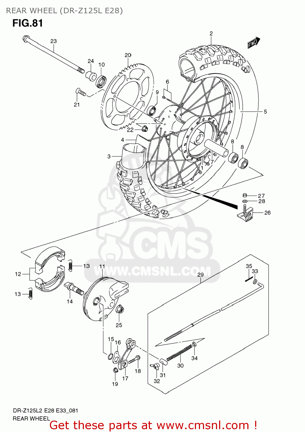REAR WHEEL (DR-Z125L E28) DR-Z125L 2012 (L2) USA (E03) DRZ125L DR Z125L