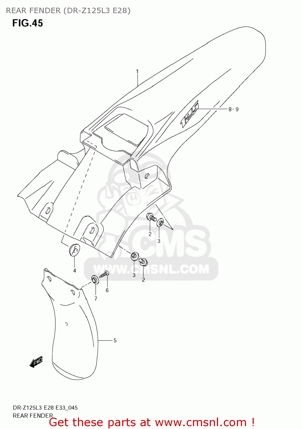 REAR FENDER (DR-Z125L3 E28) DR-Z125L 2013 (L3) USA (E03) DRZ125L DR Z125L
