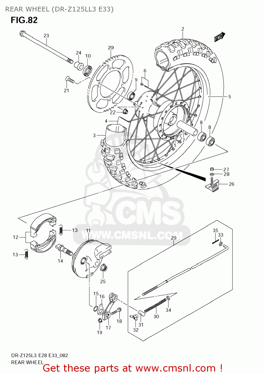 REAR WHEEL (DR-Z125LL3 E33) DR-Z125L 2013 (L3) USA (E03) DRZ125L DR Z125L