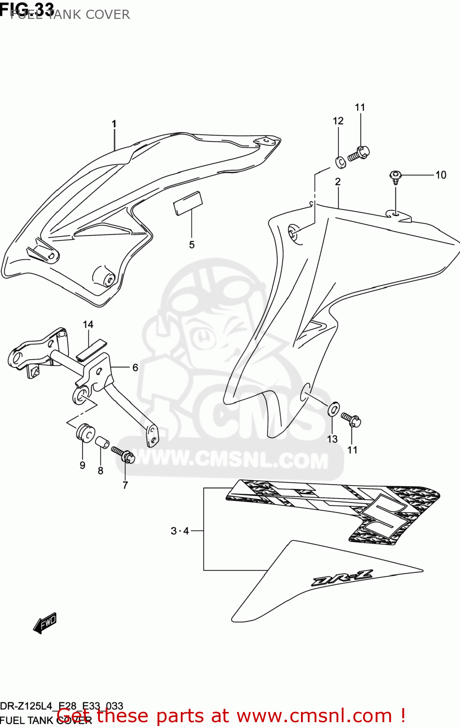 FUEL TANK COVER DR-Z125L 2014 (L4) USA (E03) DRZ125L DR Z125L