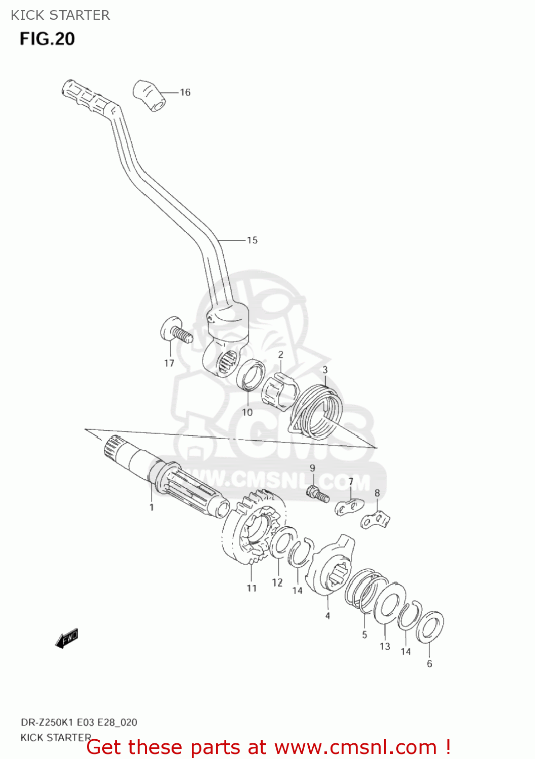 KICK STARTER DR-Z250 2001 (K1) USA (E03) DRZ250 DR Z250