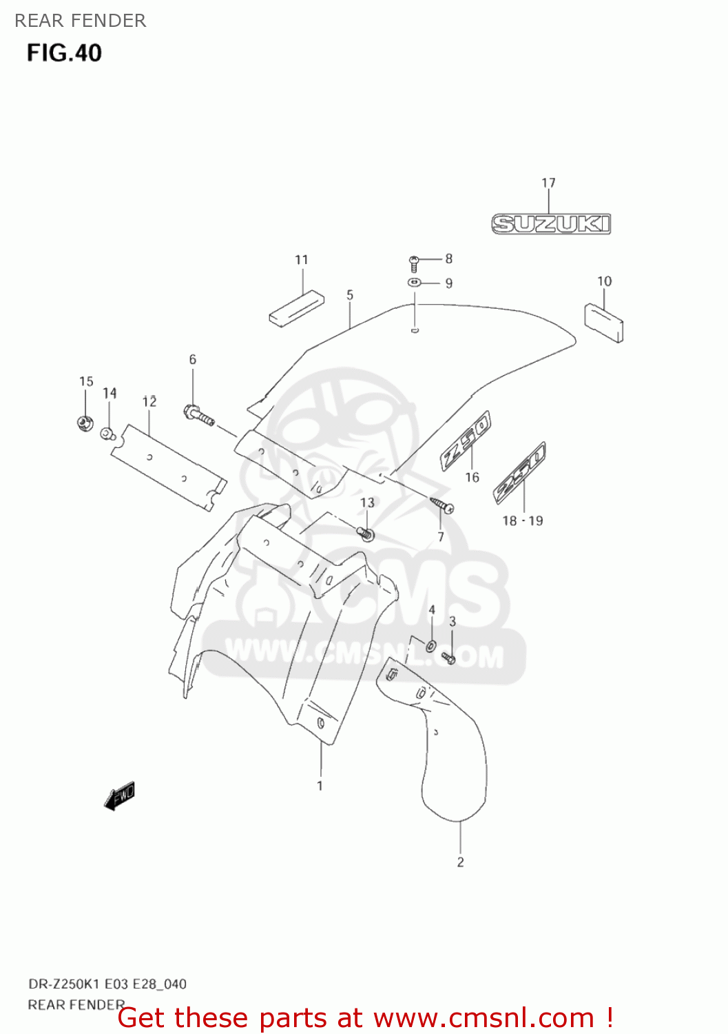 REAR FENDER DR-Z250 2001 (K1) USA (E03) DRZ250 DR Z250