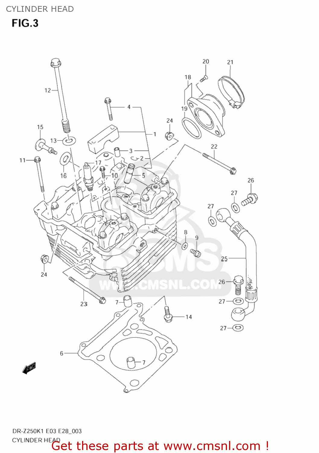 CYLINDER HEAD DR-Z250 2002 (K2) USA (E03) DRZ250 DR Z250