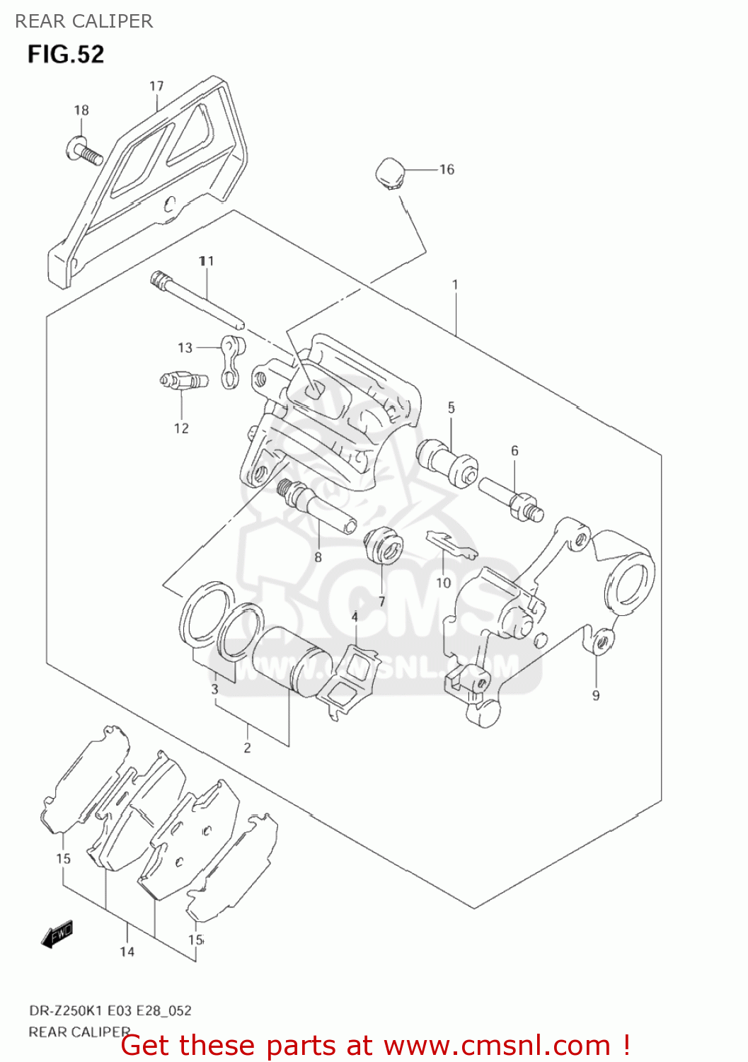 REAR CALIPER DR-Z250 2002 (K2) USA (E03) DRZ250 DR Z250