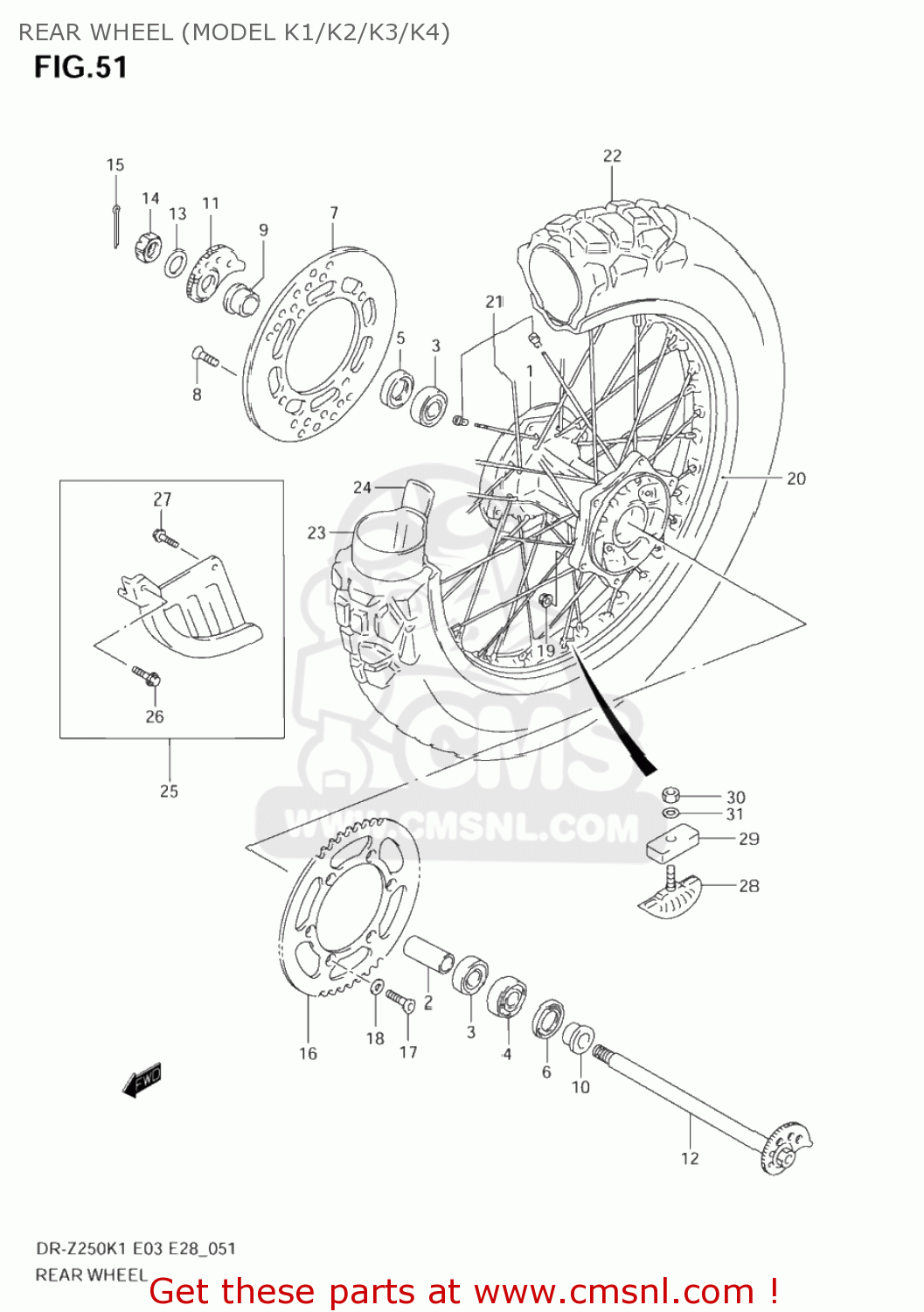 REAR WHEEL (MODEL K1/K2/K3/K4) DR-Z250 2002 (K2) USA (E03) DRZ250 DR Z250