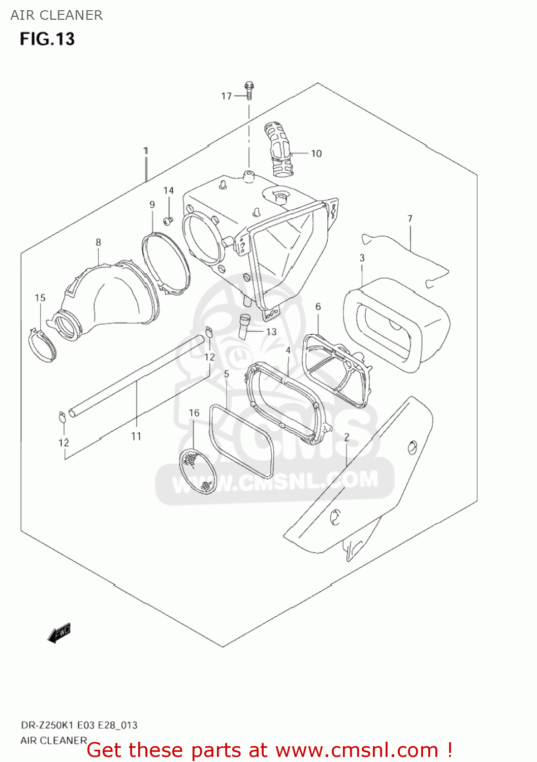 AIR CLEANER DR-Z250 2003 (K3) USA (E03) DRZ250 DR Z250