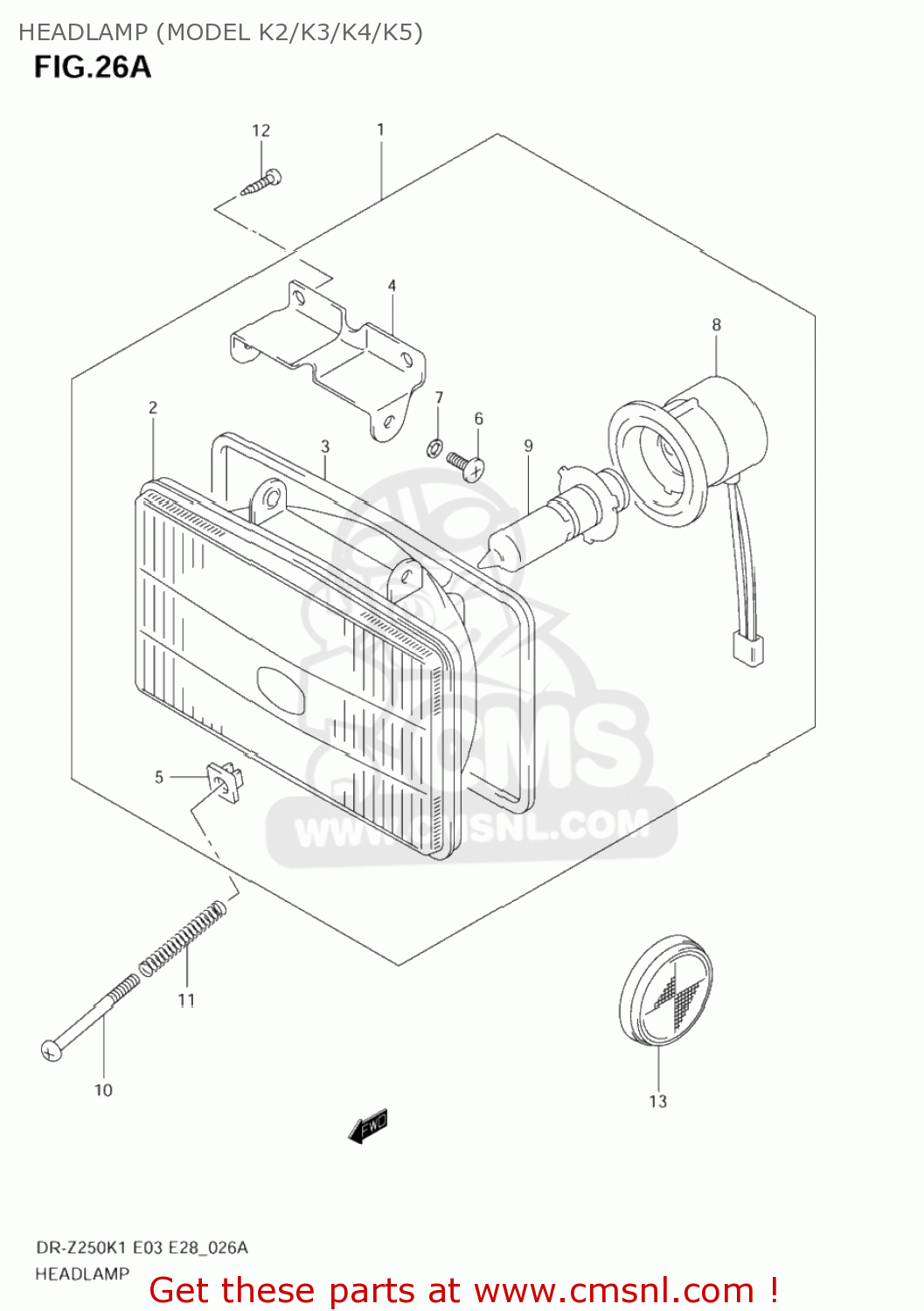 HEADLAMP (MODEL K2/K3/K4/K5) DR-Z250 2003 (K3) USA (E03) DRZ250 DR Z250