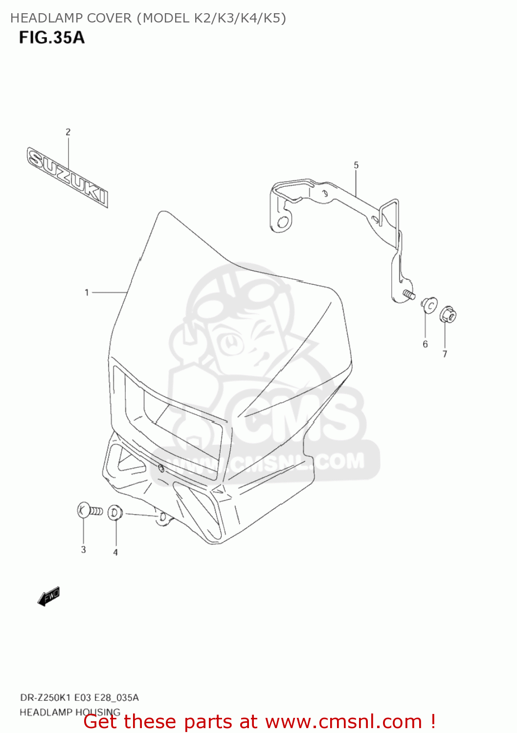 HEADLAMP COVER (MODEL K2/K3/K4/K5) DR-Z250 2003 (K3) USA (E03) DRZ250 DR Z250