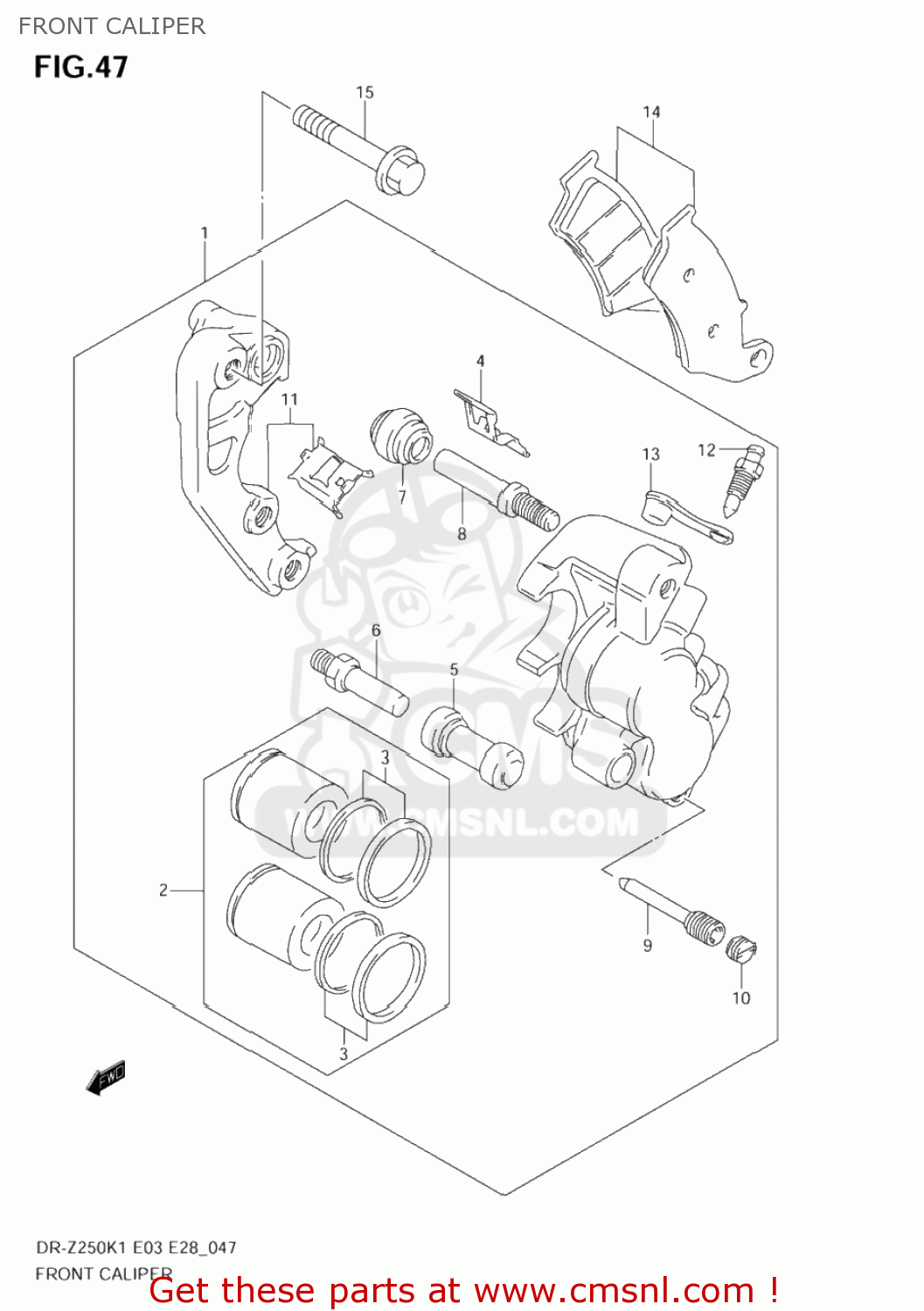 FRONT CALIPER DR-Z250 2004 (K4) USA (E03) DRZ250 DR Z250