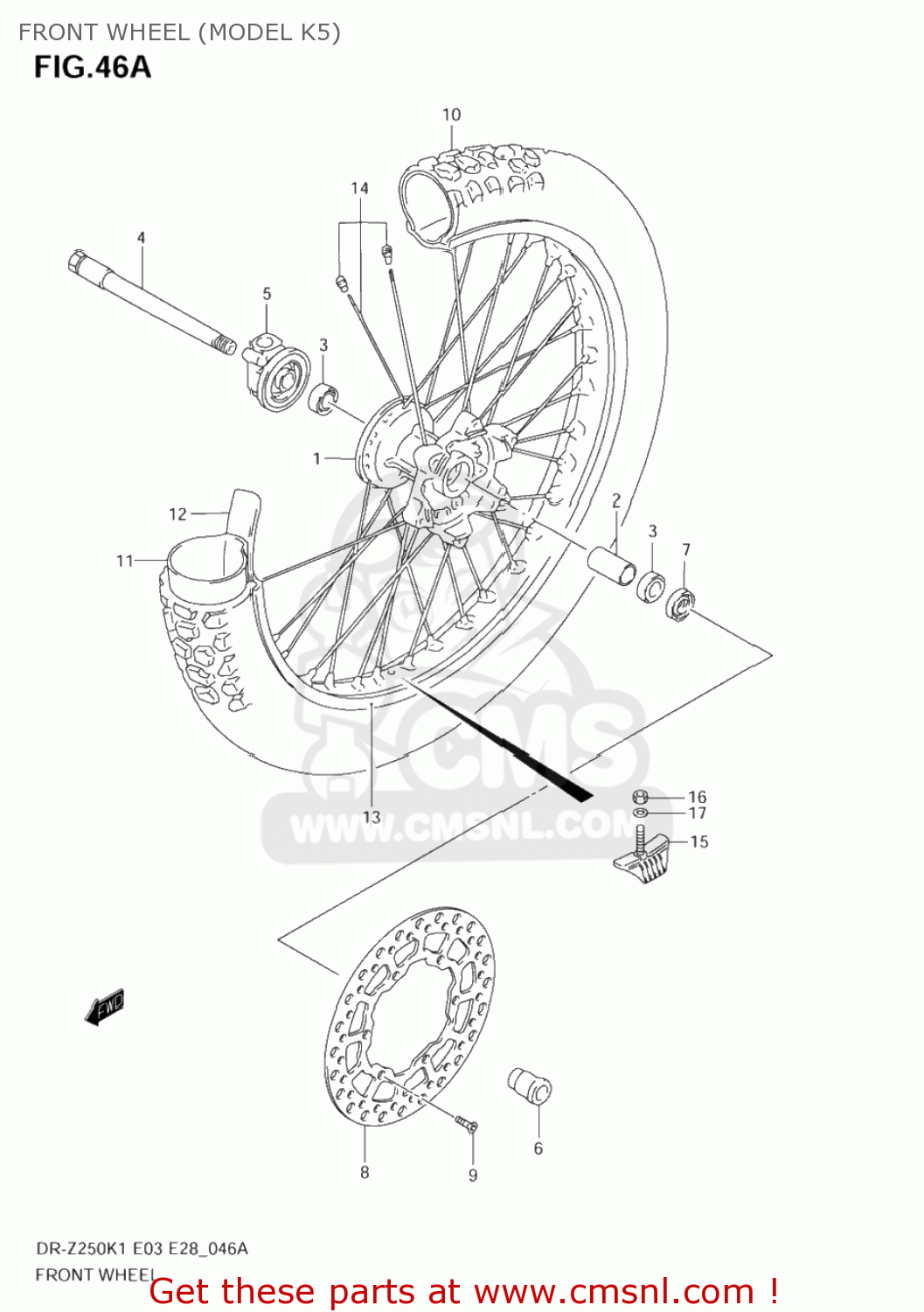 FRONT WHEEL (MODEL K5) DR-Z250 2004 (K4) USA (E03) DRZ250 DR Z250