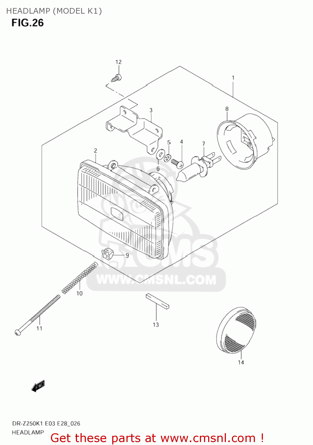 HEADLAMP (MODEL K1) DR-Z250 2004 (K4) USA (E03) DRZ250 DR Z250