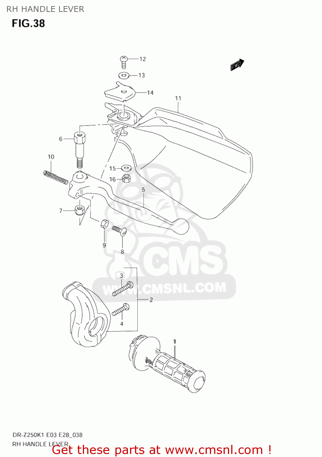 RH HANDLE LEVER DR-Z250 2004 (K4) USA (E03) DRZ250 DR Z250