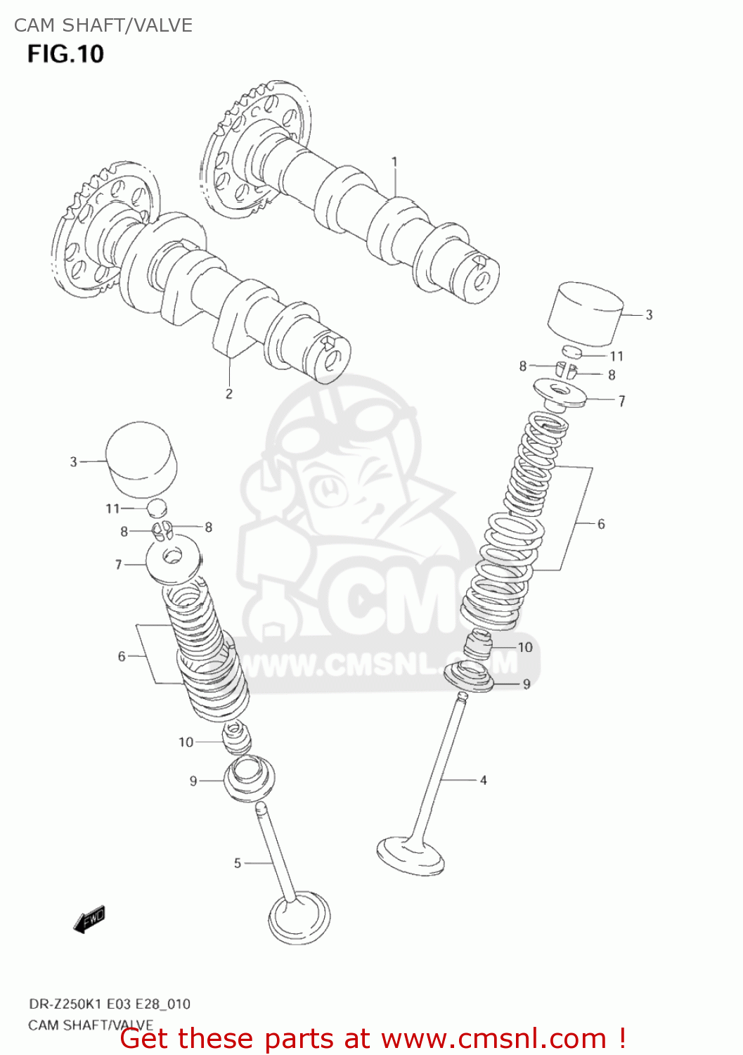 CAM SHAFT/VALVE DR-Z250 2005 (K5) USA (E03) DRZ250 DR Z250