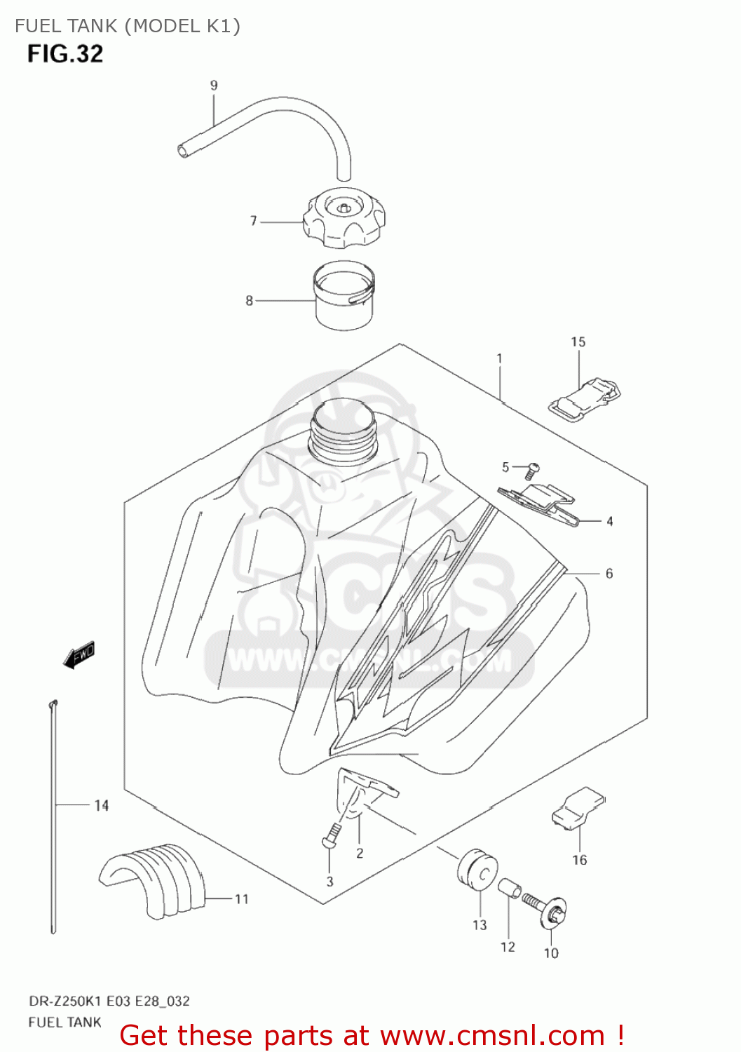 FUEL TANK (MODEL K1) DR-Z250 2005 (K5) USA (E03) DRZ250 DR Z250
