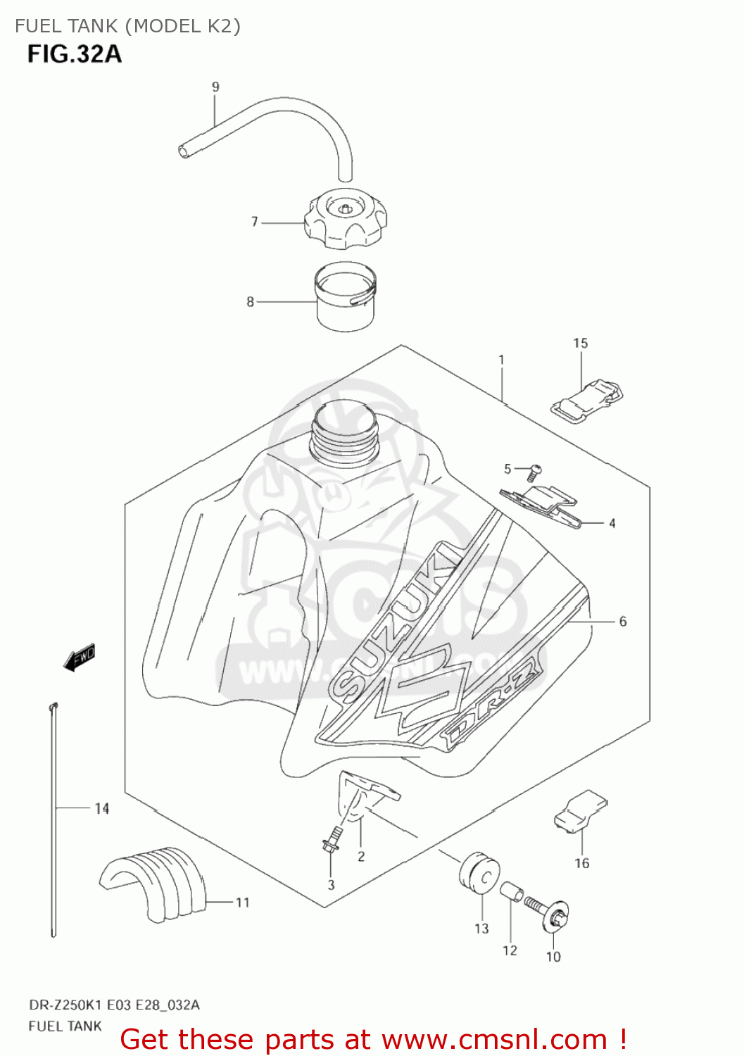 FUEL TANK (MODEL K2) DR-Z250 2005 (K5) USA (E03) DRZ250 DR Z250
